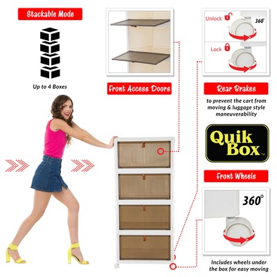 Dbest Quik Box Sport Large Stackable Folding Plastic 4-Tier Storage Bin, 38" x 15" x 10", 24 Qt., White (01-989)