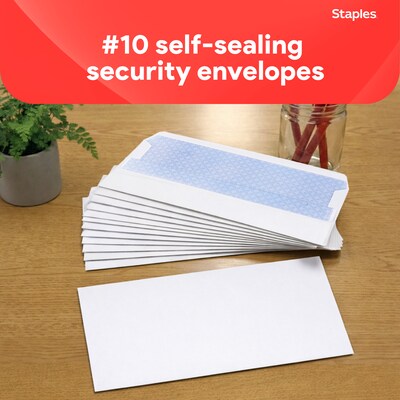 Staples Self Seal Security Tinted #10 Business Envelopes, 4 1/8 x 9 1/2, White, 500/Box (ST511289-CC)