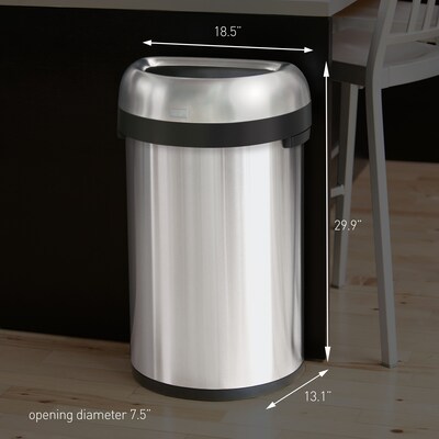 simplehuman 60L Semi-Round Can, Matte Black Heavy-Gauge Steel, Indoor Trash Can with Open Lid, 16 Gallon (CW1497)