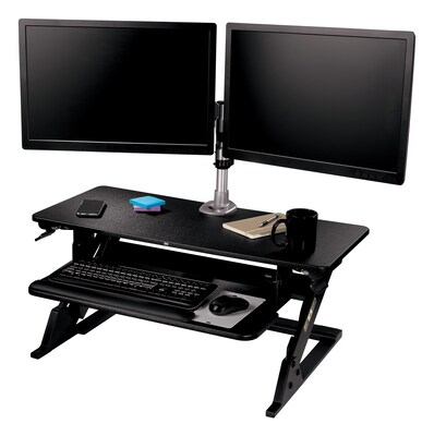 3M Precision Standing Desk 35"W Manual Adjustable Desk Riser with Gel Wrist Rest and Precise Mouse Pad, Black (SD60B)