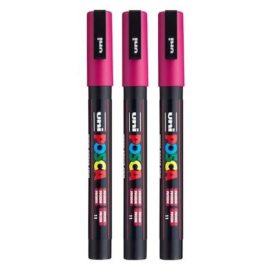 POSCA PC-3M Water Based Paint Marker, Fine Bullet Tip, Fuchsia, 3/PK (UBCPC3MFUCHSIA-3)