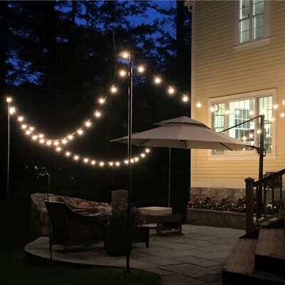 Excello Global Products Bistro Pole for String Lights with 100' G40 Lights, Black, 4/Pack (EGP-HD-0362)