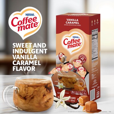 NESTLE COFFEE MATE Coffee Creamer Vanilla Caramel Flavor, Liquid Creamer Singles, 0.375 fl oz, 50 Count.