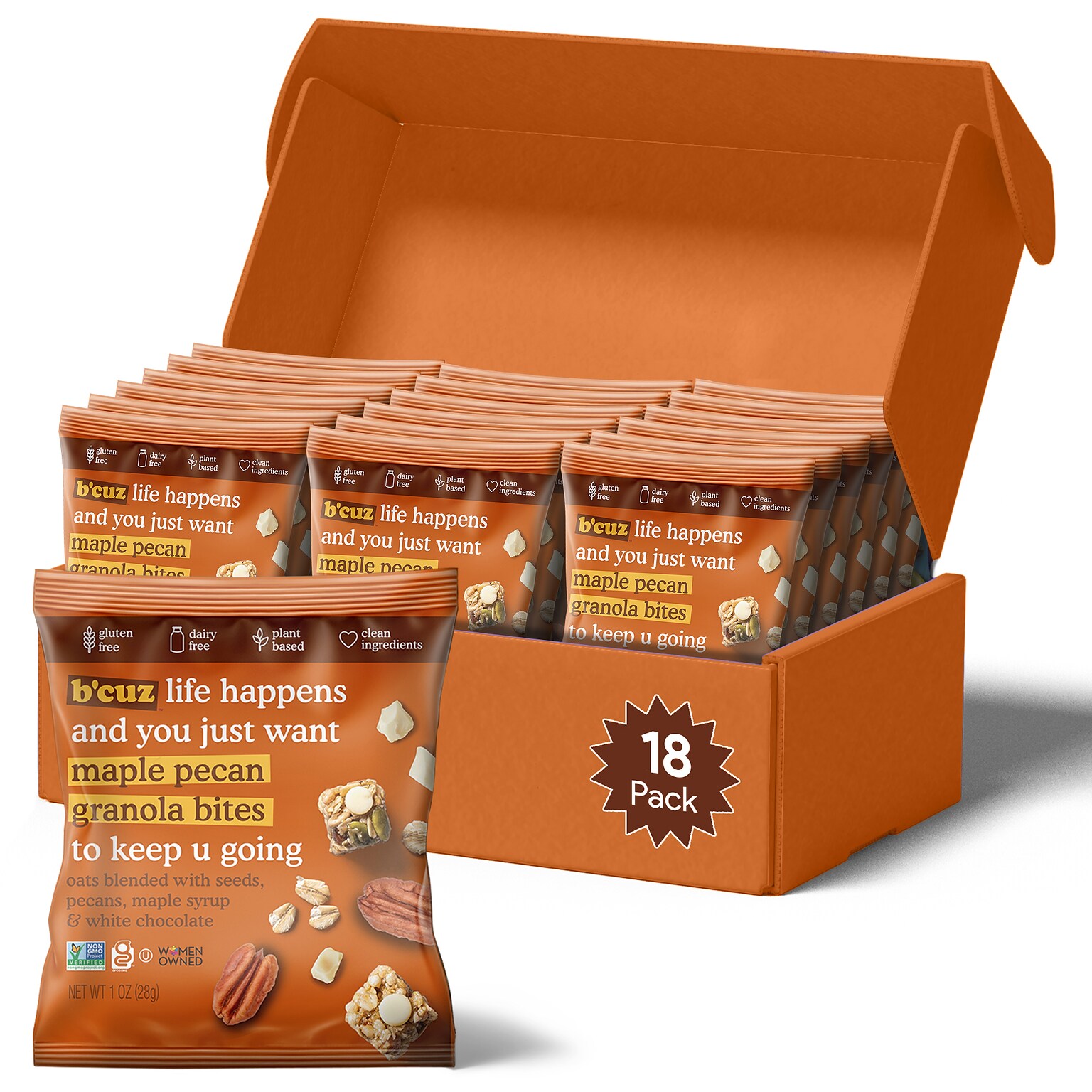 Bcuz Gluten Free Maple Pecan Granola Bites, 1 oz., 18 Bags/Box (BCZ-MAP118)