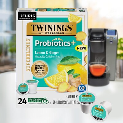 Twinings Probiotics+ Herbal Lemon & Ginger Tea, Keurig® K-Cup® Pods, 24/Box (F16930)