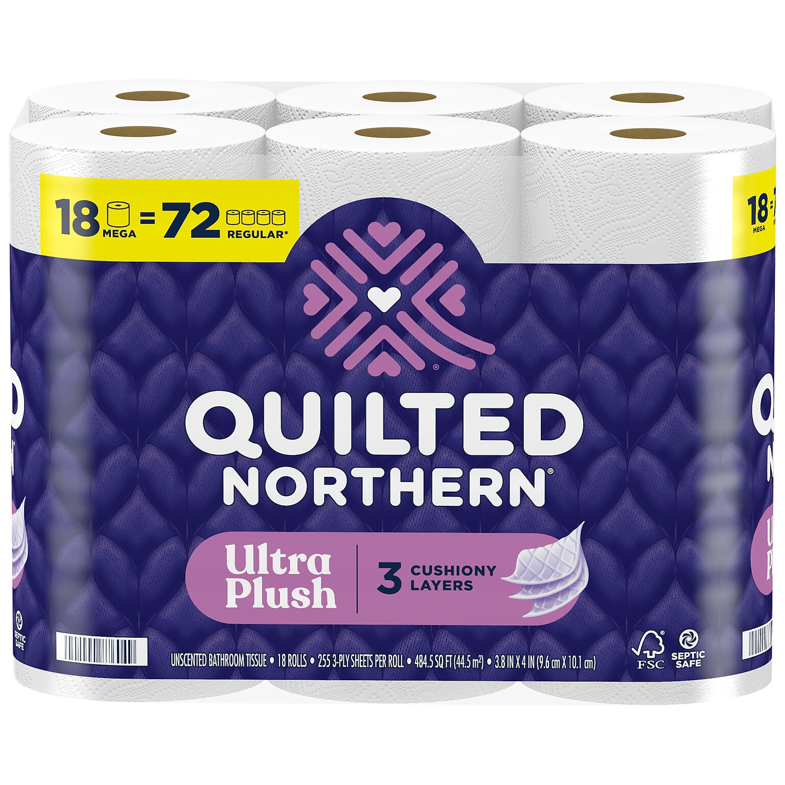 Quilted Northern Ultra Plush Toilet Paper, 3-ply, White, 255 Sheets/Roll, 18 Rolls/Case (876045)