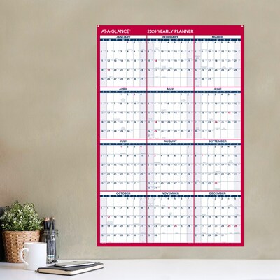 2026 AT-A-GLANCE 36" x 24" Yearly Wall Calendar, Reversible, White/Red (PM212-28-26)