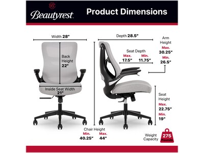 Beautyrest ErgoMax Ergonomic Mesh/Fabric Swivel Task Chair, Gray (60078-Gry)