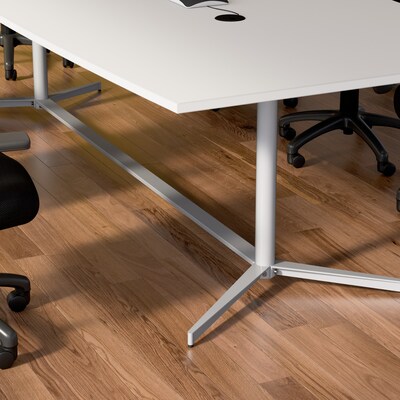 Bush Business Furniture 96W x 42D Boat Shaped Conference Table with Metal Base, White (99TBM96WHSVK)