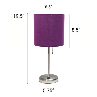 Creekwood Home Oslo Duo 19.5" LED Table Lamp with USB Port, Brushed Steel/Purple Shade, 2/Set (CWT-2012-PR-2PK)