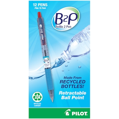 Pilot B2P Bottle 2 Pen Retractable Ballpoint Pens, Fine Point, Red Ink, Dozen (34602)