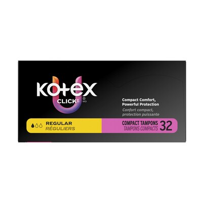 U by Kotex Click Regular Absorbency Compact Tampon, Plastic Applicator, Unscented, 32/Pack (51583)