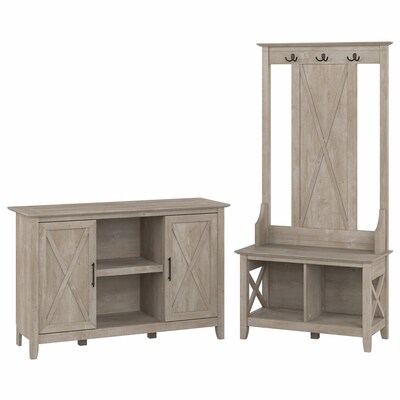 Bush Furniture Key West 66 Entryway Storage Set with Hall Tree, Shoe Bench, and 2-Door Cabinet, Was