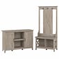 Bush Furniture Key West 66" Entryway Storage Set with Hall Tree, Shoe Bench, and 2-Door Cabinet, Washed Gray (KWS054WG)