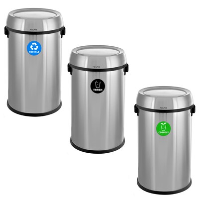 Alpine Industries Three-Stream Trash/Compost/Recycling Station, 51-Gallon, Stainless Steel (ALP470-65L-1-R-T-CO)