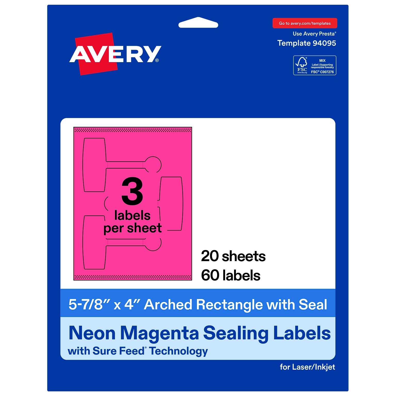 Avery Laser/Inkjet Sealing Labels, 5-7/8 x 4, Neon Magenta, 60 Labels/Pack (19479370809)