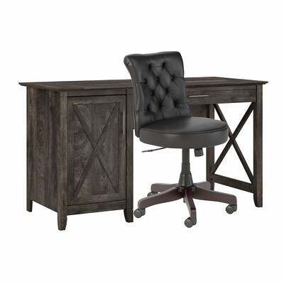 Bush Furniture Key West 54W Computer Desk with Storage and Mid-Back Tufted Office Chair, Dark Gray