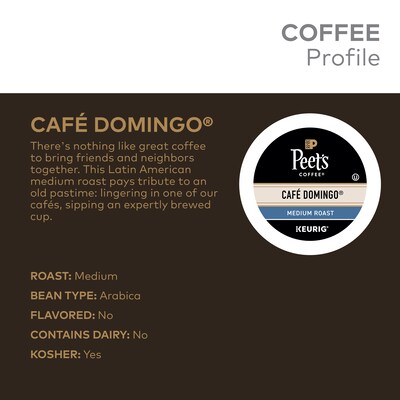 Peet's Coffee Café Domingo Coffee Keurig® K-Cup® Pods, Medium Roast, 22/Box (6543)