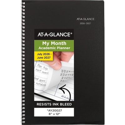 2026-2027 AT-A-GLANCE DayMinder 8 x 12 Academic Monthly Planner, Faux Leather Cover, Black (AY2-00-27)