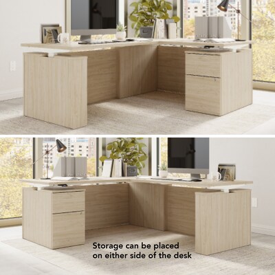 Bush Business Furniture Stratus 72"W Electric L-Shaped Adjustable Standing Desk with Cabinet, Natural Elm (SUT016NE)