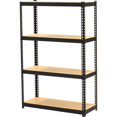 Lorell Iron Horse Narrow Riveted Shelving Unit, 200 lb. Capacity, 30"W x 12"D x 48"H, Black/Natural (LLR66963)