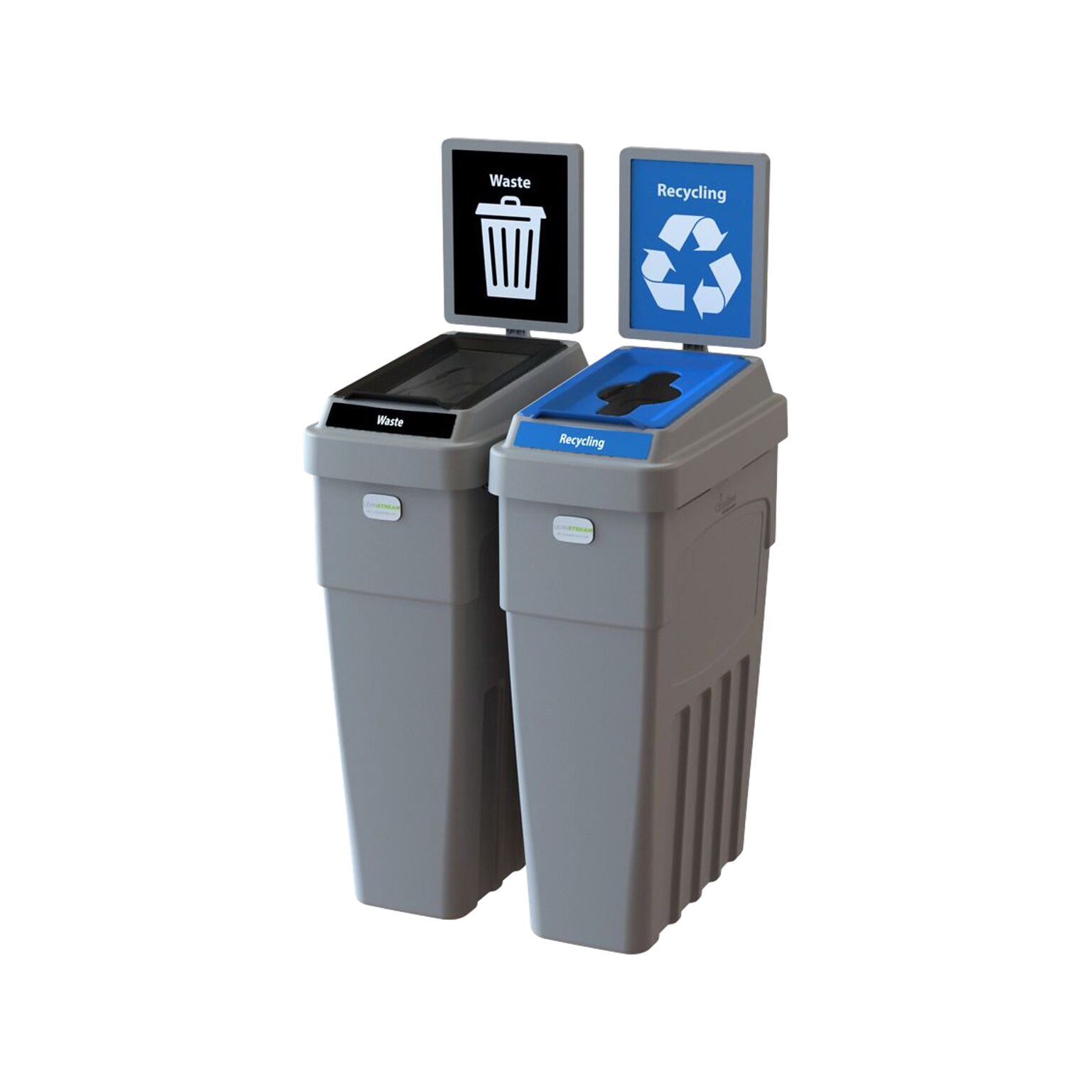 CleanRiver LeanStream Plastic Dual-Stream Recycling Station, 46 Gallon, Gray (LS2B-001)