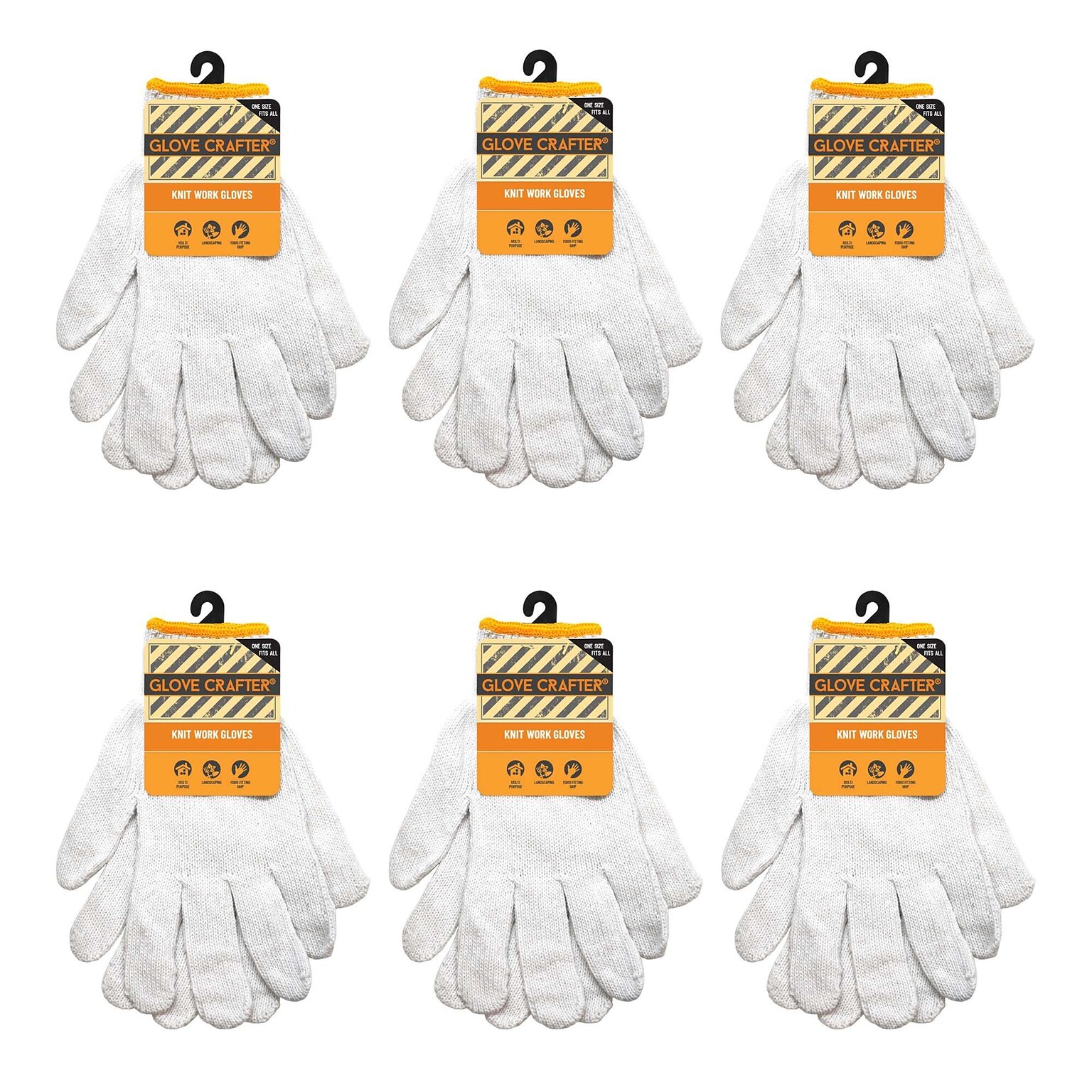Glove Crafter Mens Form Fit Knit Work Gloves, One Size, Off White, 6/Pack, 12 Packs/Carton (13115)