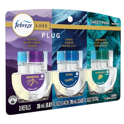 Febreze PLUG Luxe Oil Warmer Refill, Elemental Mix Scents, 0.87 oz., 3/Pack (16249)