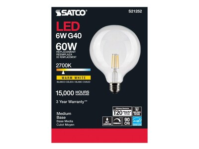 Satco Lighting 6-Watt Warm White LED Decorative Bulb, 6/Carton (S21252)