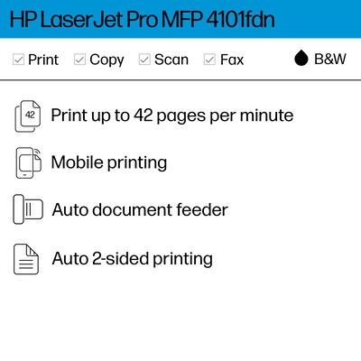 HP LaserJet Pro MFP 4101fdn Black & White Laser Printer, All-In-One, Print, Scan, Copy, Fax, Best for Office (2Z618F)