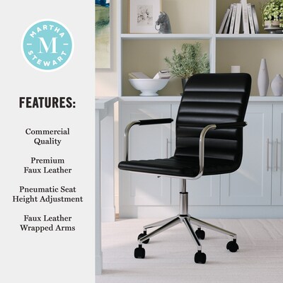 Martha Stewart Taytum Faux Leather Swivel Office Chair, Black/Polished Nickel (CH142370BK)