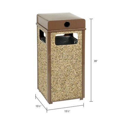 Global Industrial Stone Panel Trash Weather Urn, 12 Gallon Capacity, 13-1/2"W x 13-1/2"D x 35"H, Brown (239576BN)