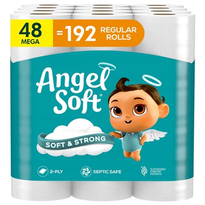 Angel Soft & Strong Mega Toilet Paper, 2-Ply, White, 320 Sheets/Roll, 48 Rolls/Pack (79403)