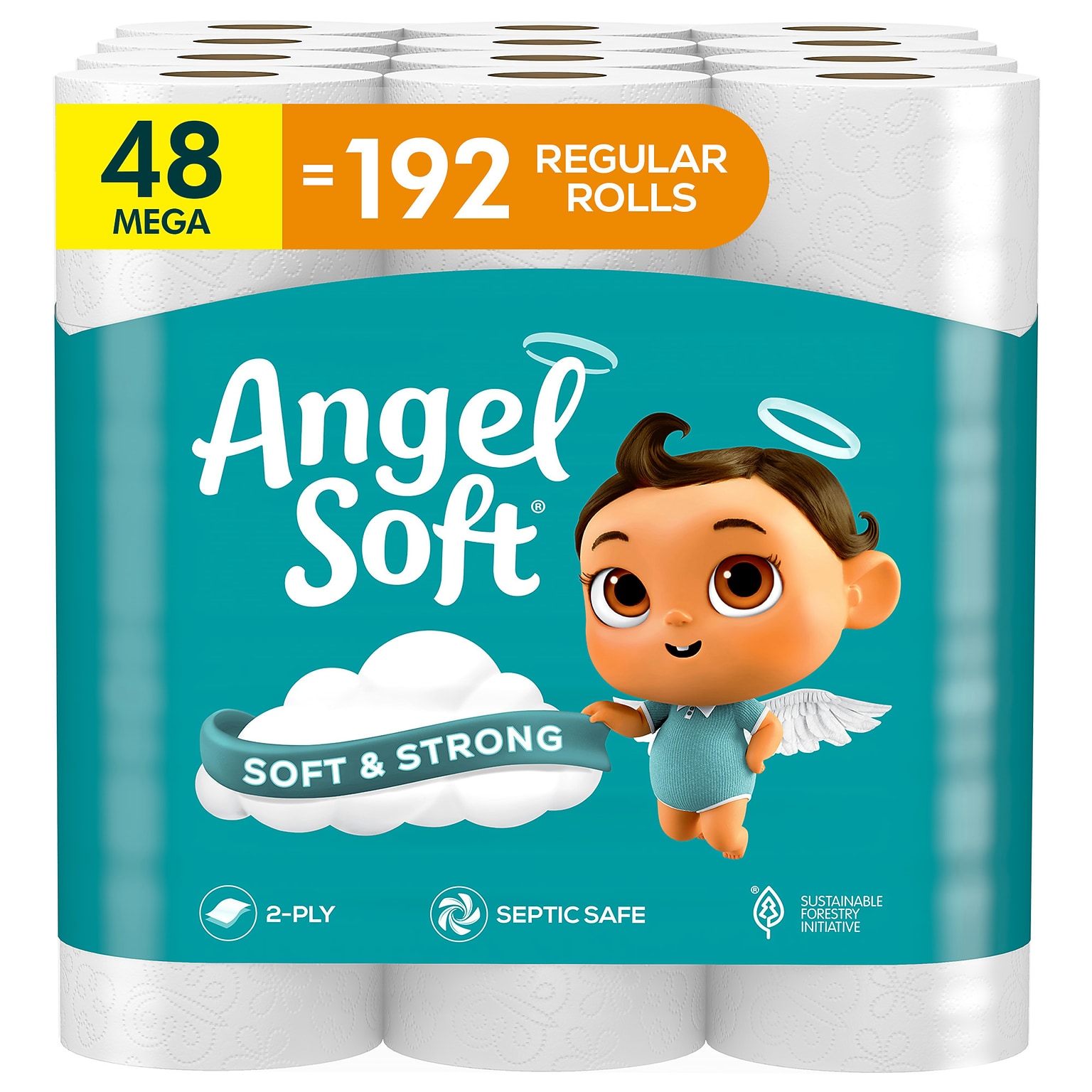 Angel Soft & Strong Mega Toilet Paper, 2-Ply, White, 320 Sheets/Roll, 48 Rolls/Pack (79403)