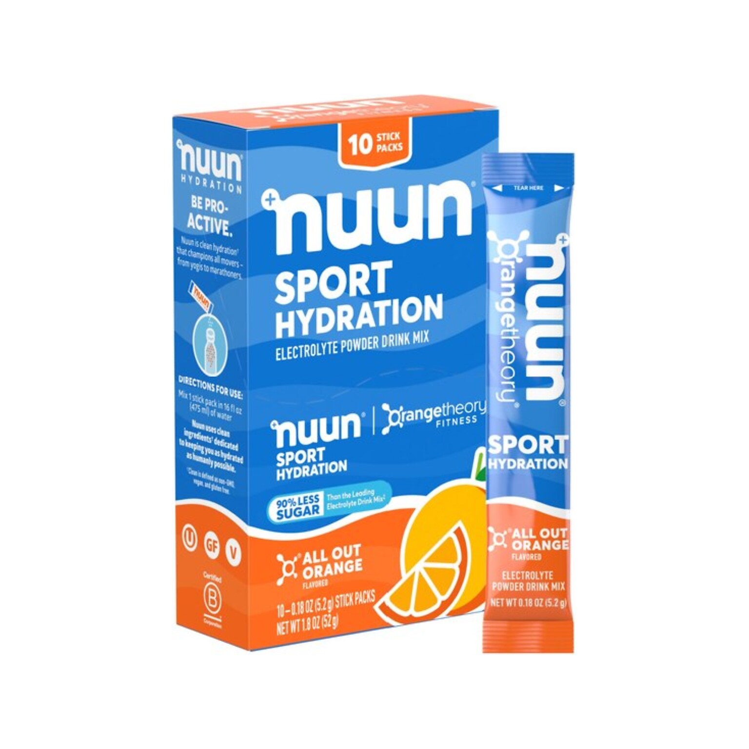 Nuun Sport Hydration All Out Orange Electrolyte Powder Drink Mix, 0.18 oz., 10 Packets/Box (12571039)