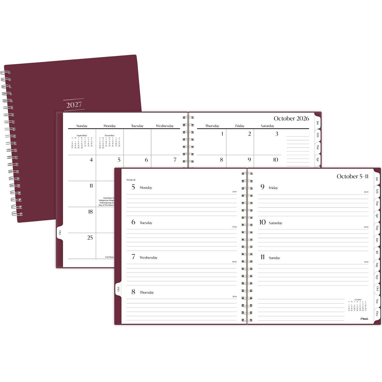 2027 Mead Essentials 9 x 11 Calendar Year Weekly & Monthly Planner, Plastic Cover, Burgundy (CRW630L5027)