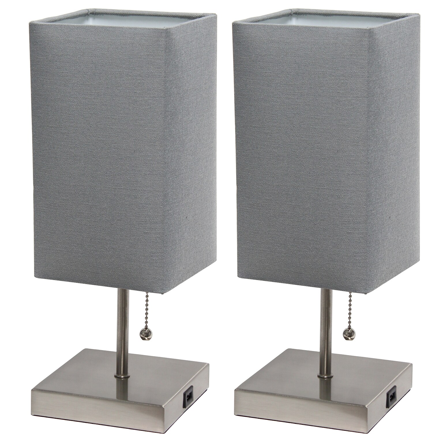 Simple Designs Petite Stick Lamp with USB Charging Port and Fabric Shade, Gray, 2/Pack (LC2003-GRY-2PK)