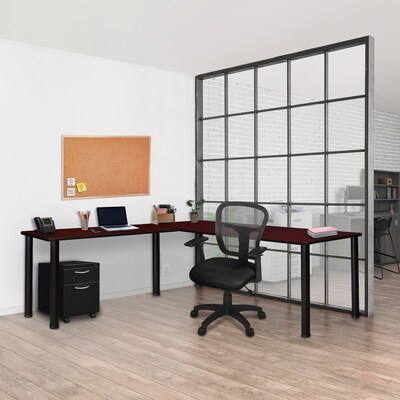 Regency Kee 72" L-Desk with 42" Return, Mahogany/Black (ML722442MHBPBK)