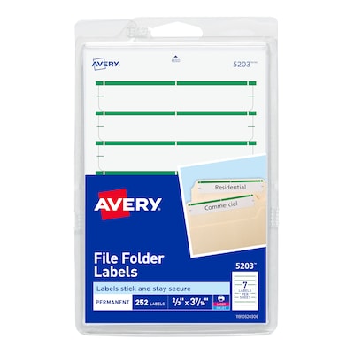 Avery Laser/Inkjet File Folder Labels, 2/3 x 3 7/16, Green, 252/Pack (5203)