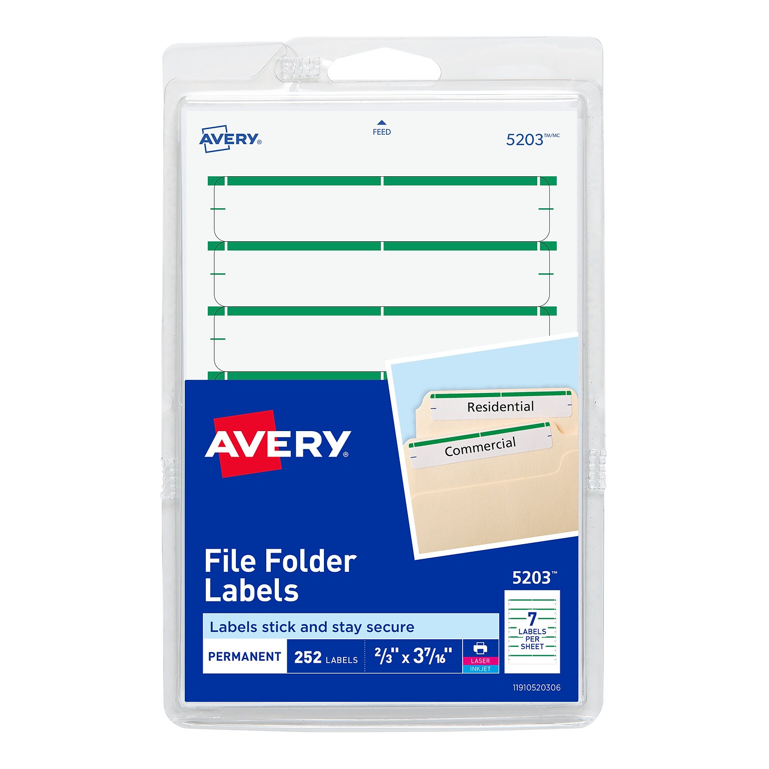 Avery Laser/Inkjet File Folder Labels, 2/3 x 3 7/16, Green, 252/Pack (5203)