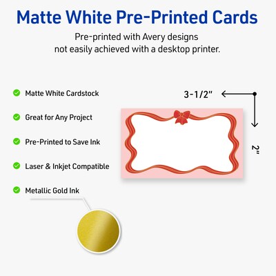 Avery Gold-Pink Bow Matte Blank Card, White, 80/Pack (S00-FF9)