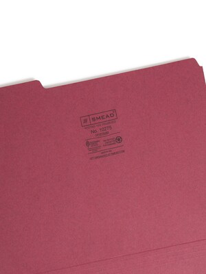 Smead File Folder, 3 Tab, Letter Size, Maroon, 100/Box (10275)