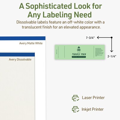 Avery Dissolvable Rectangle Multipurpose Labels, 2.25" x 7.75", Off-white, 100/Pack (94244)