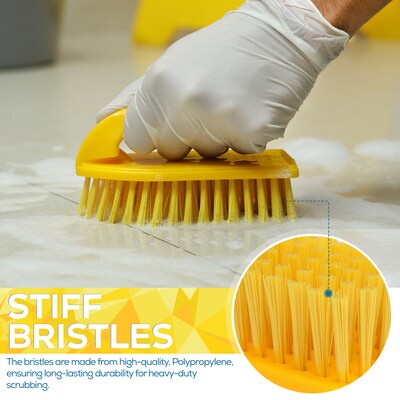 BISON LIFE 6" Polypropylene Iron Handle Scrub Brush, Yellow, 6/Pack (BPES-IRBH-PP-Y-6)