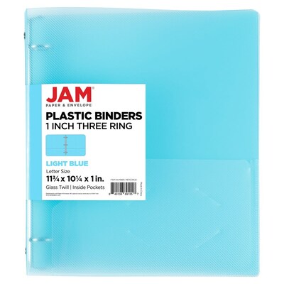 JAM Paper 1 3-Ring Flexible Poly Binder, Light Blue (PB75239LB)