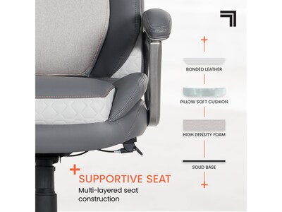 Sharper Image S-600 Active Lumbar Heated Ergonomic Bonded Leather Swivel Executive Massage Chair, Gray (60098-GRY)