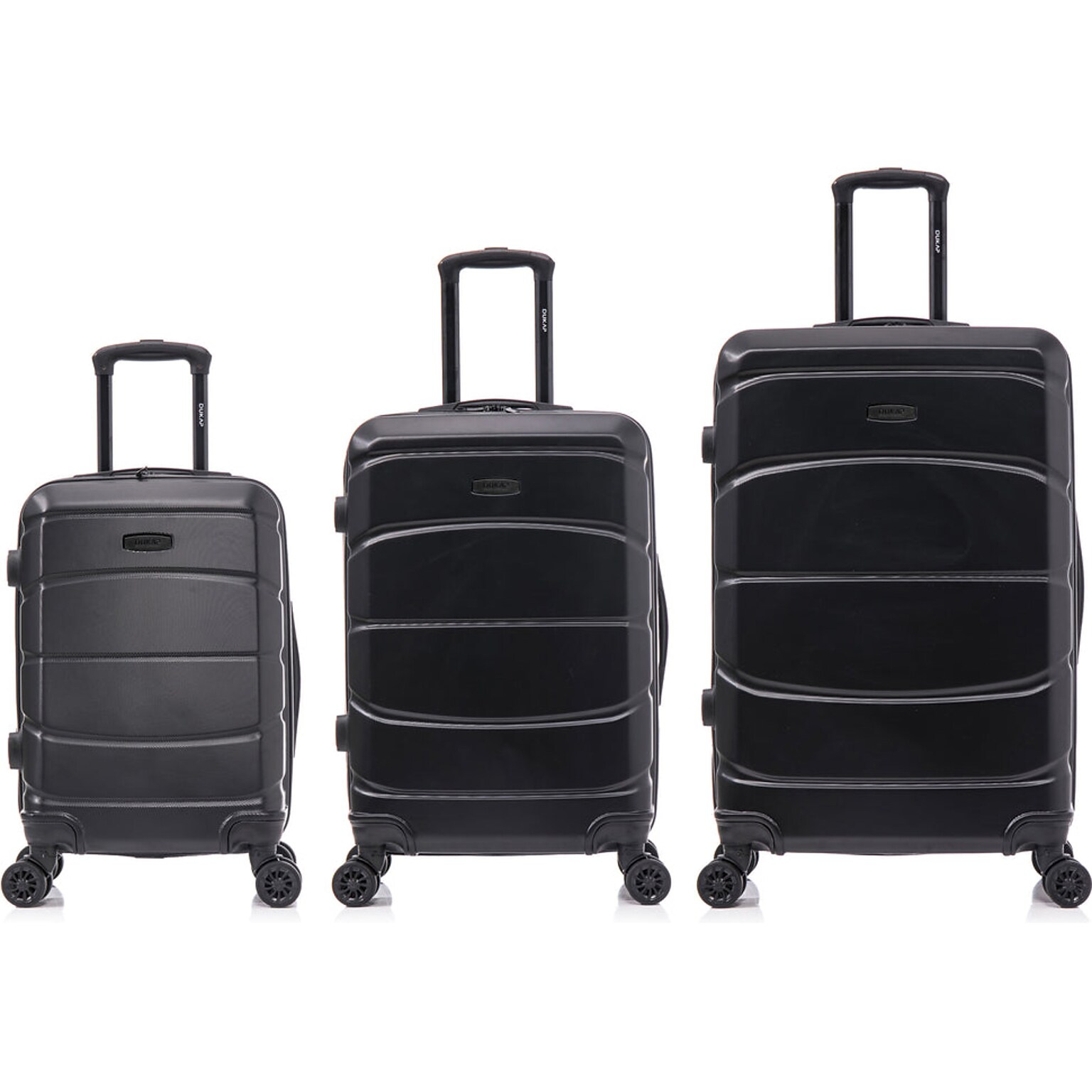 DUKAP Sense 3-Piece Hardside Spinner Luggage Set, TSA Checkpoint Friendly, Black (DKSENSML-BLK)