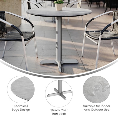 Flash Furniture Acadia 31.25" Round Wooden Dining Table with X-Base, Gray Faux Concrete/Silver Base (STRD31CGT2222S)