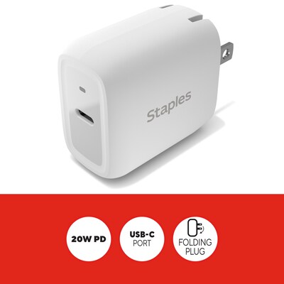 Staples® USB-C Wall Charger with Lightning Cable for iPhone/iPad, White (NX60446)