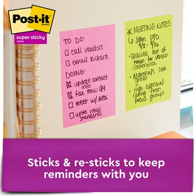 Post-it Super Sticky Notes, 4" x 6", Supernova Neons Collection, Lined, 45 Sheets/Pad, 24 Pads/Pack (660-24SSMIA-CP)